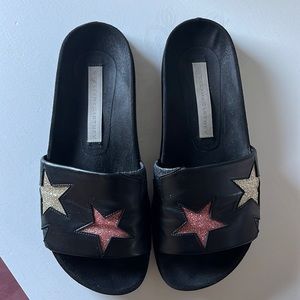 Stella McCartney black slides star design size 7